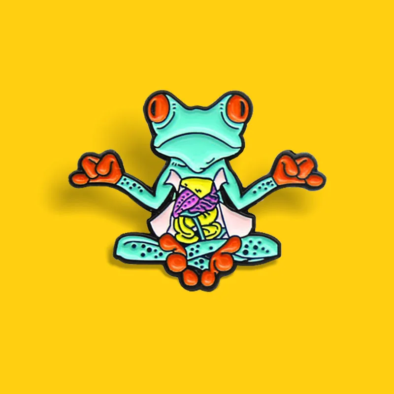 Yoga Frog Anatomy Organ Enamel brooch Skeleton Rib Viscera Intestin Tissue Punk Lapel Pin Badges Jewelry gift for Kids Friends