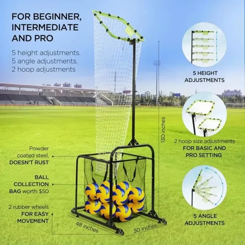 Volleyball Training Equipment Target Net with Adjustable Hoop Ball Collection Bag 5 Level Angle and for Setter Practice