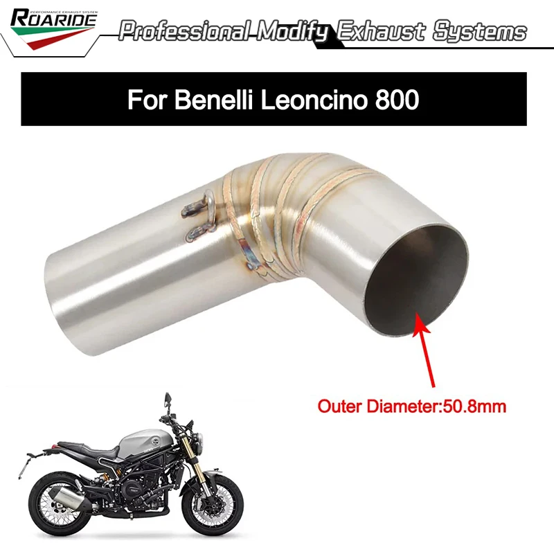 Slip On für Benelli Leoncino 800 51 mm Motorrad-Auspuff-Escape-System, mittleres Verbindungsrohr aus Edelstahl mit DB-Killer