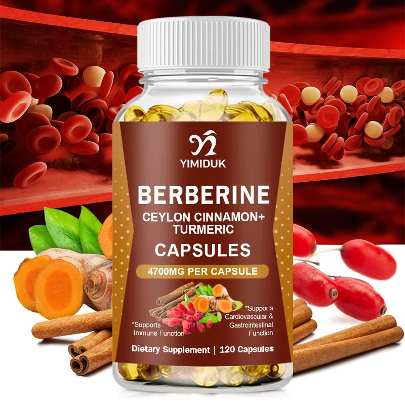 

Berberine Capsules - Ceylon Cinnamon + Turmeric + Bitter Melon Extract - Cardiovascular and Digestive Health Non-GMO
