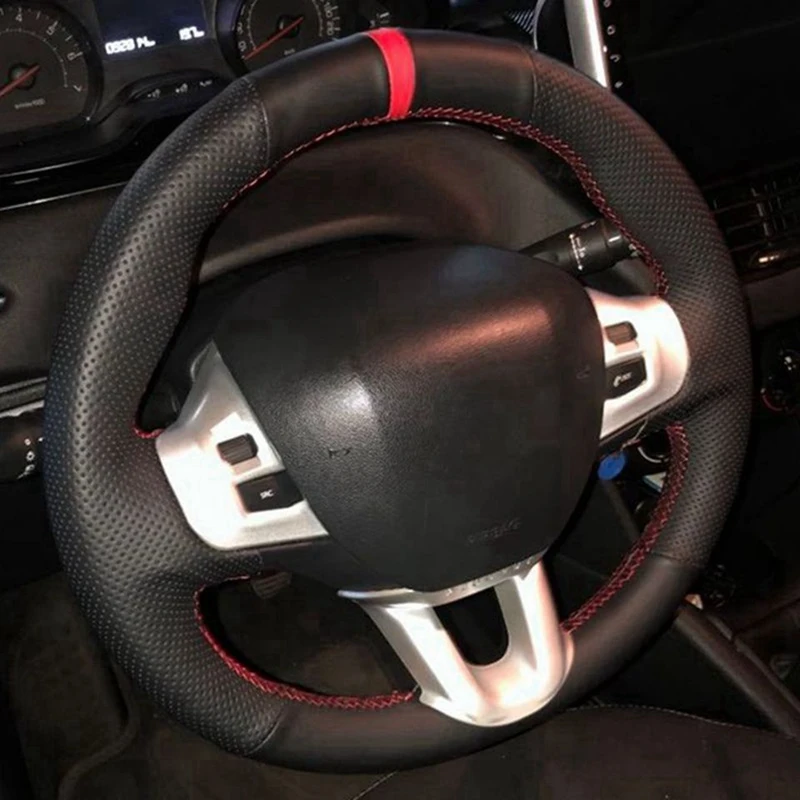 Hand-Stitched Car Accessories Black Artificial Leather Auto Interior Car Steering Wheel Cover For Peugeot 208 Peugeot 2008