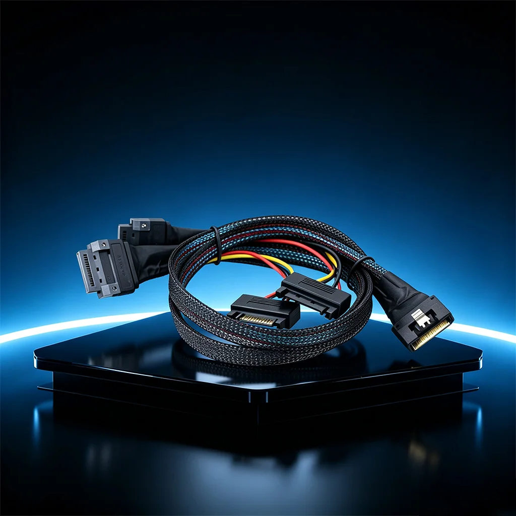PCIe Slimline SFF‑8654 8i to Dual GEN‑Z 1C Cable Anti‑Misplug Full‑Shroud Screw‑Hole Positioning 50cm/80cm For Server NVMe RAID