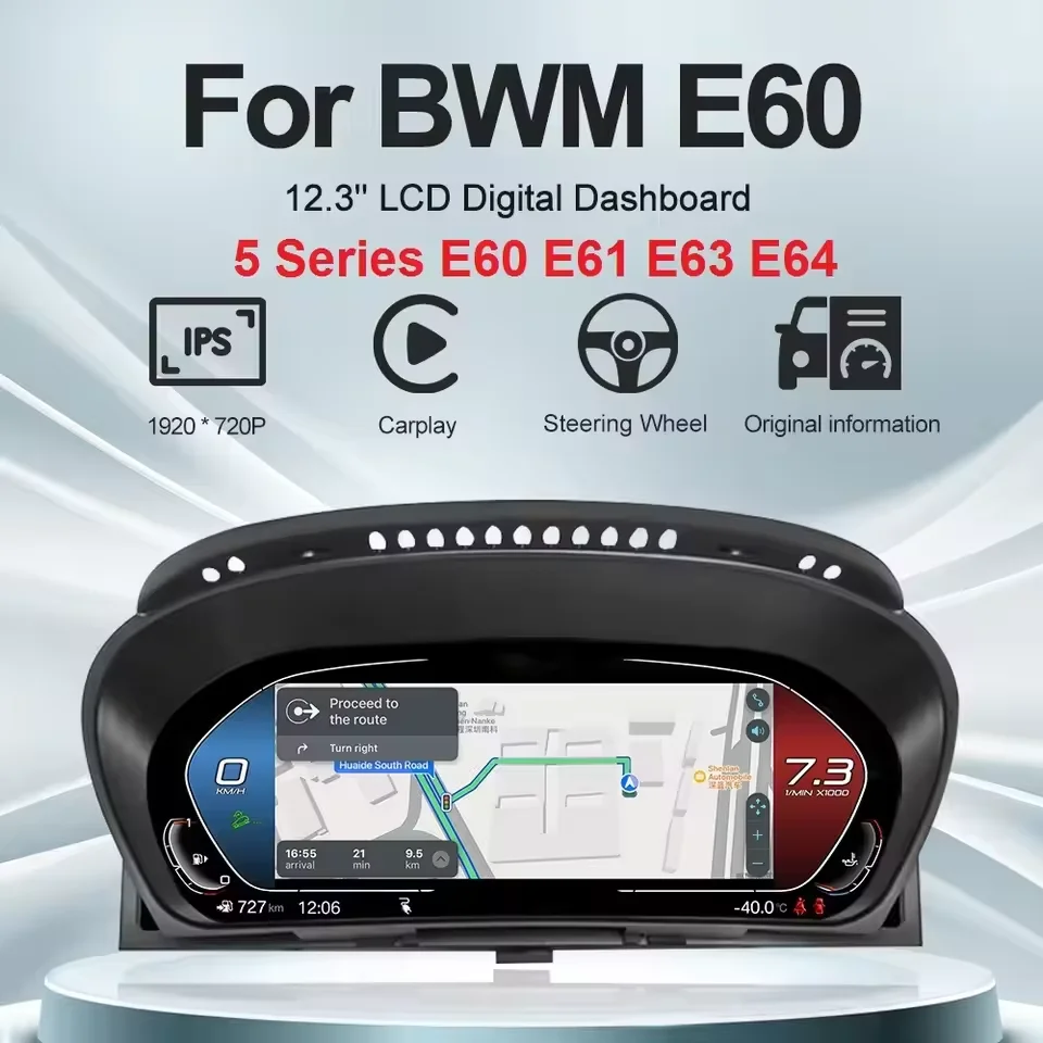 M Sport 12.3 بوصة سيارة عداد المسافات الرقمي شاشة Carplay لسيارات BMW 5 Series E60 E60 سرعة متر قمرة القيادة الافتراضية LCD العنقودية الرقمية
