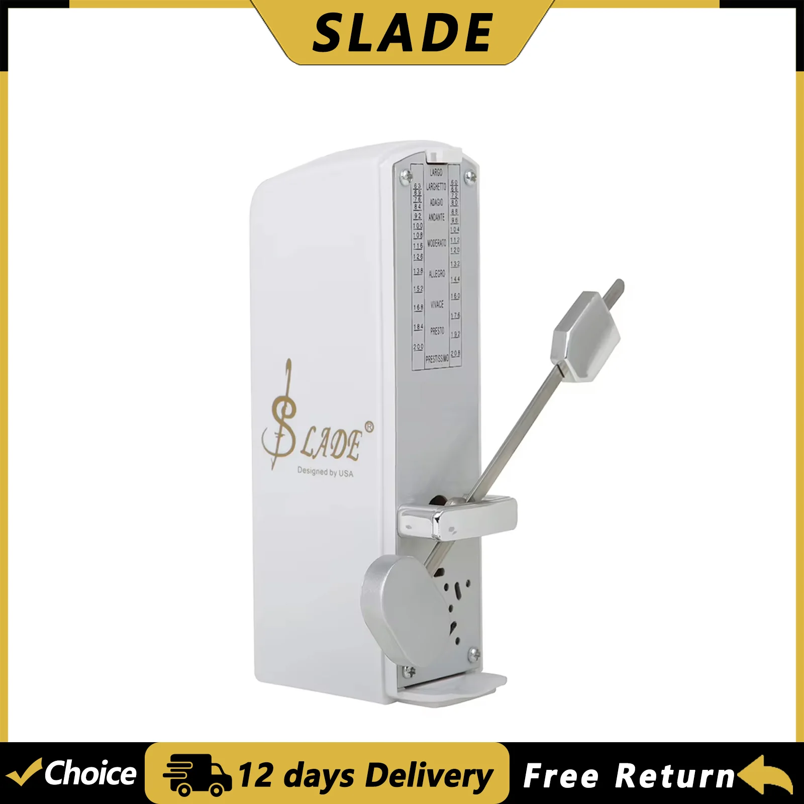 SLADE Mechanisches Metronom für Gitarre/Klavier/Violine Präzises Musik-Rhythmus-Pendelmetronom für Anfänger zum Üben des Spielens