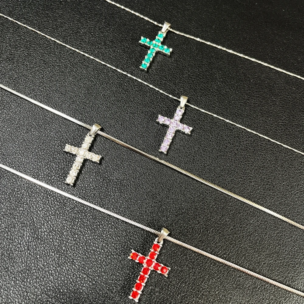 

Classic Cross Necklace Steel Does Not Fade Geometric Multi Color Crystal Charm Jewelry For Women Men Hip Hop Accessories Gift
