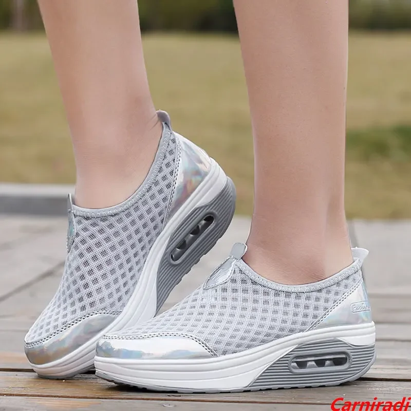 

Fashion Mesh Summer Casual Shoes Women Plattorm Cushioning Height Increase Casual Sneakers Ladies Baskets Wedges Walking Shoes