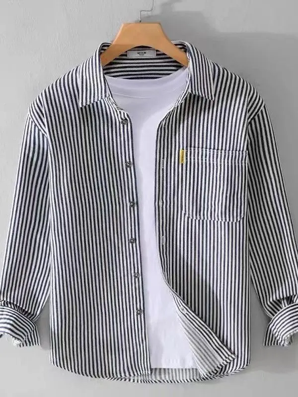 

Japanese Sle Striped Long Sve Cotton irt Men's Loose Fit Spring Autumn Faionable Casual Sle Pure Cotton Jaet