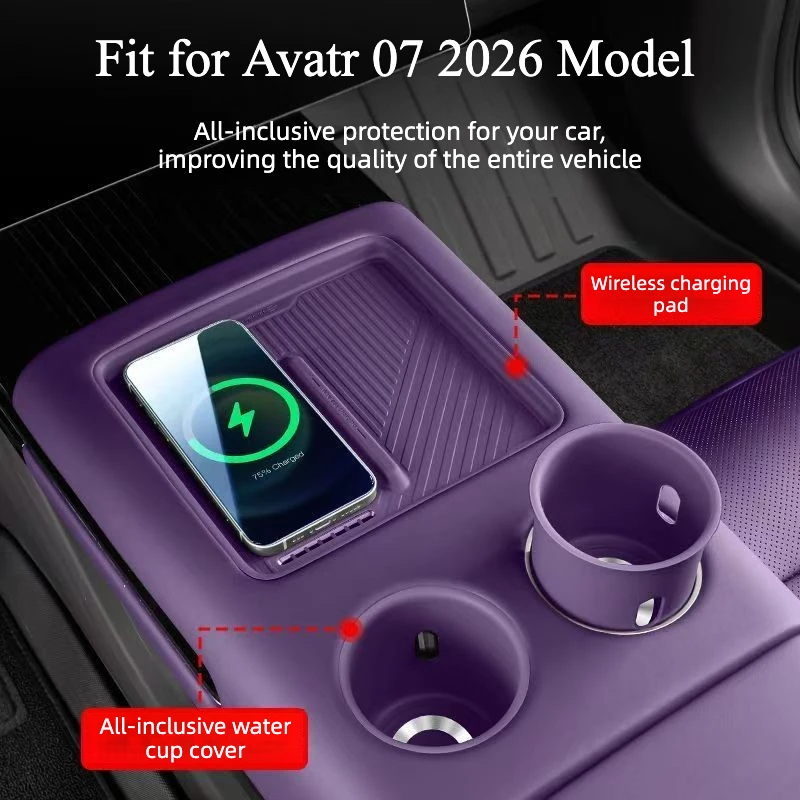 Für Avatr 07 Modell 2026: Zentrale Getränkehalterung mit kabelloser Ladefunktion, Silikon-Antirutschmatte, Innenraum-Upgrade-Zubehör