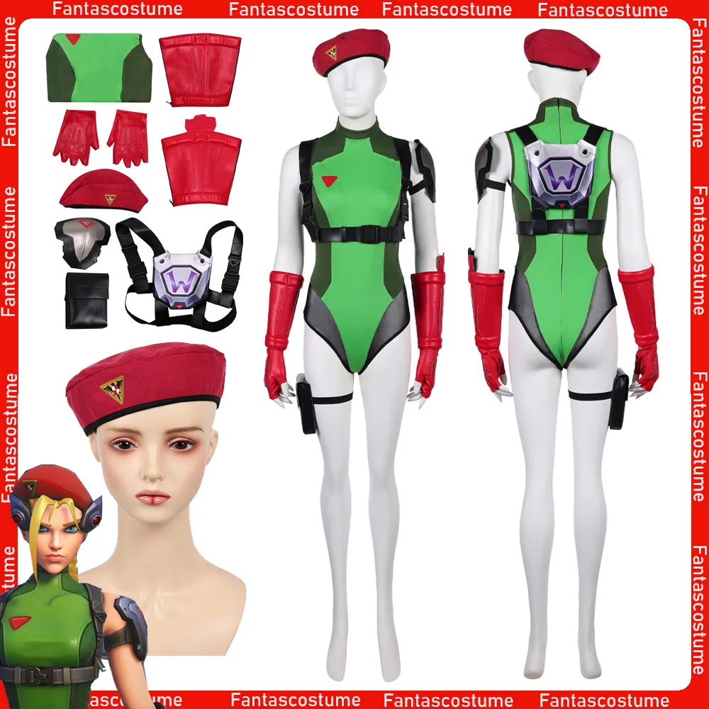 

Widowmaker Cosplay Cammy Costume Game OW Roleplay Disguise Jumpsuit Gloves Beret Hat Outfits for Women Halloween Carnival Suit