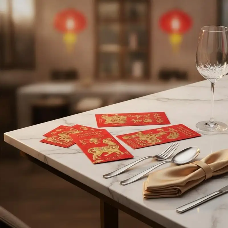 6Pcs 2027 Year Of Goat Red Envelopes Golden Auspicious Pattern Chinese New Year Red Packet Spring Festival Cash Gift For Gifting