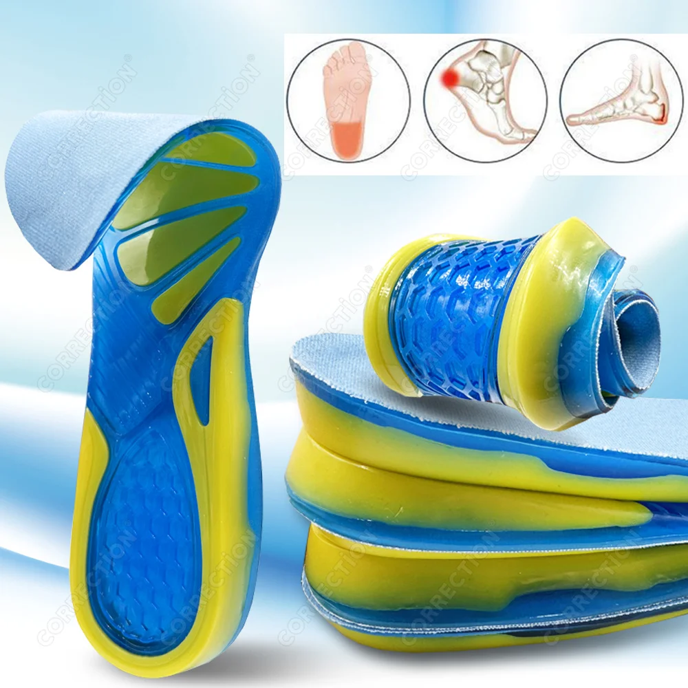 CORRECTION Silicone Gel Orthotic Elastic Insoles Arch Support Shoe Pad Sport Running Gel Insoles Insert Cushion for Men Women