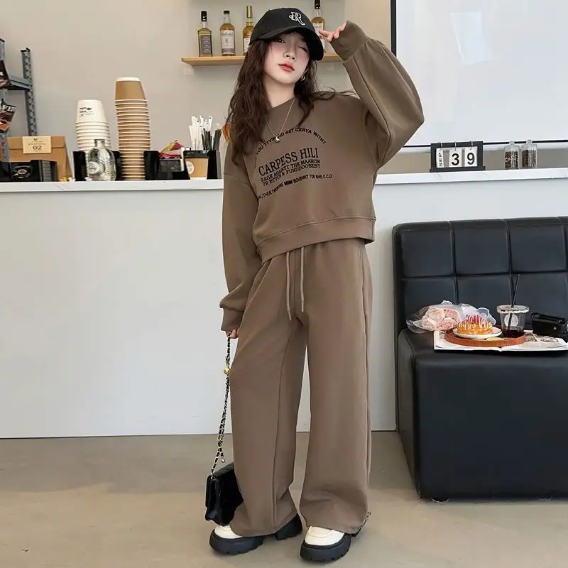 

Teenage Girls' Autumn Hoodie Set Spring and Autumn New Children's Sweatshirt Straight Leg Trouser 2-Piece Set 110-170cm