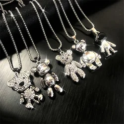 Wu's 2022 Titanium Steel Necklace Female Niche Hip-hop Animal Bear Tiger Stainless Steel Pendant All-match Sweater Chain