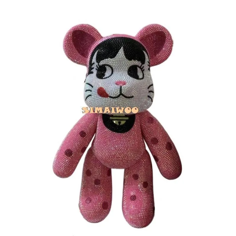 Customizable Rhinestone Mosaic Bear Statue Shock Pink Cat Design DIY Handmade Art Diamond Painting Cross Stitch Girl's Gift