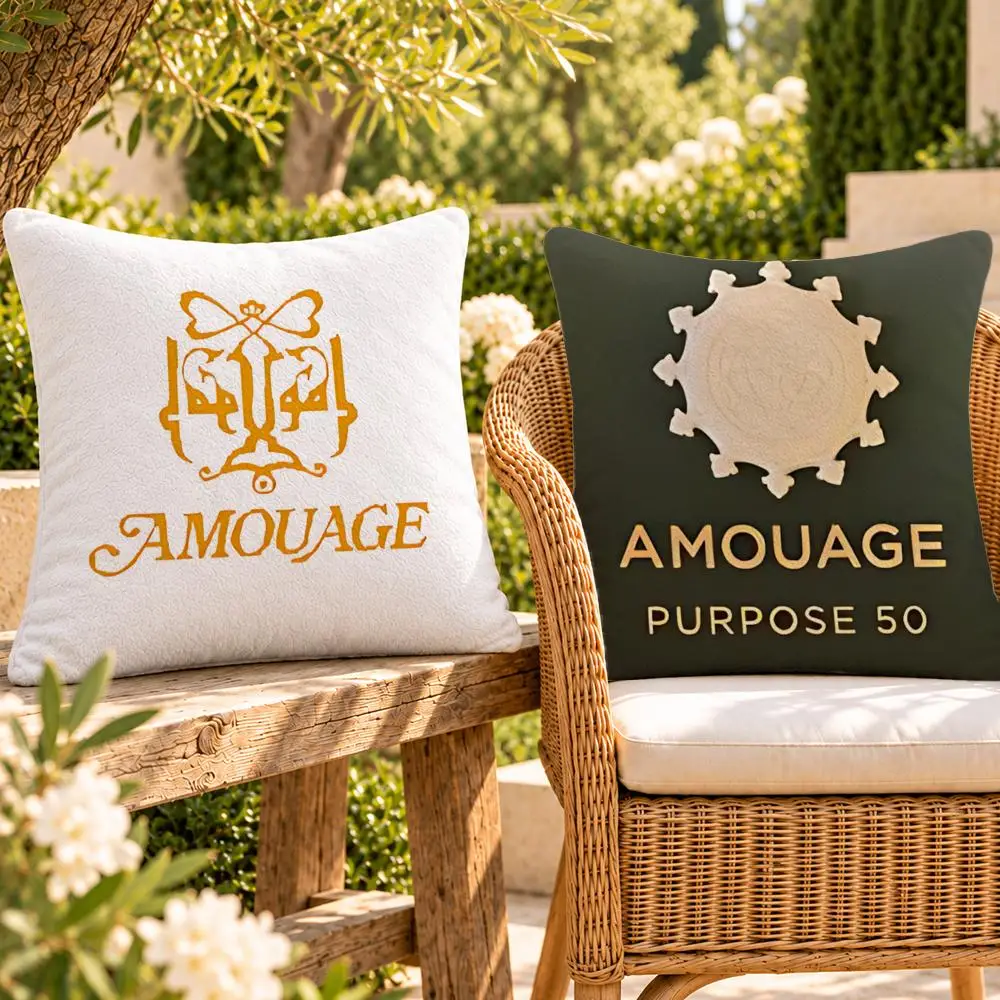Brand Niche Fragrance Amouage Cushion Cover Soft Plush Throw Pillow Cover Washable Sofa Bed Patio Chair Home Decor