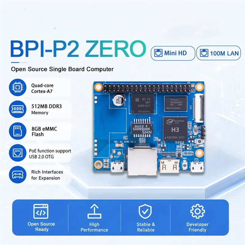 2025 For Banana Pi BPI-P2 Zero Allwinner H3 512M DDR3 8G EMMC Open Source Hardware Development Board Single Board Computer,For