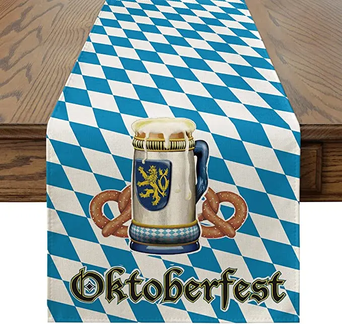 EIN Prosit Gnomes Oktoberfest Table Runner, Germany Bier Bavarian Blue Harvest Holiday Kitchen  Decoration Home Party Decor