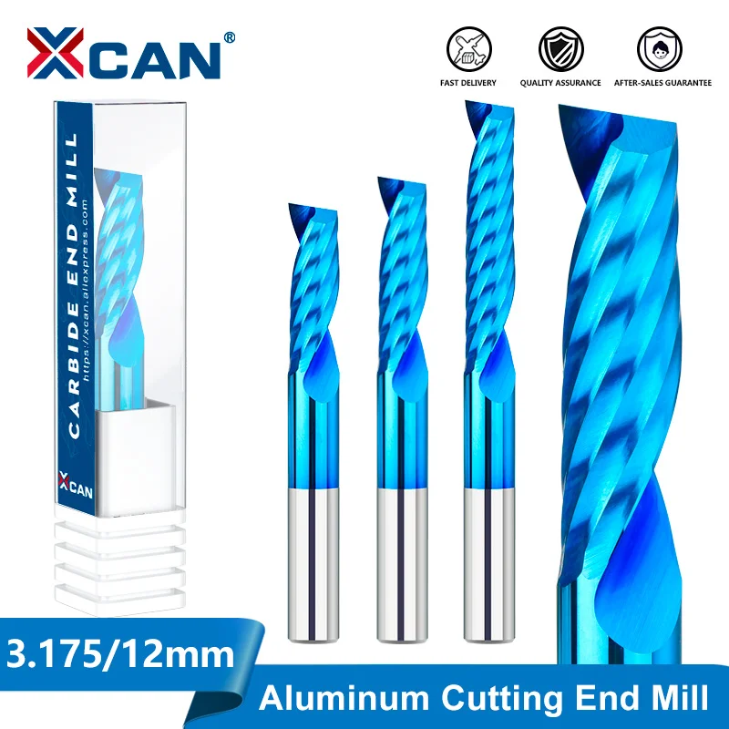 XCAN CNC Router Bit 3.175/12mm Shank Carbide End Mill Single Flute Milling Cutter for Cutting Aluminum Copper Milling Tool