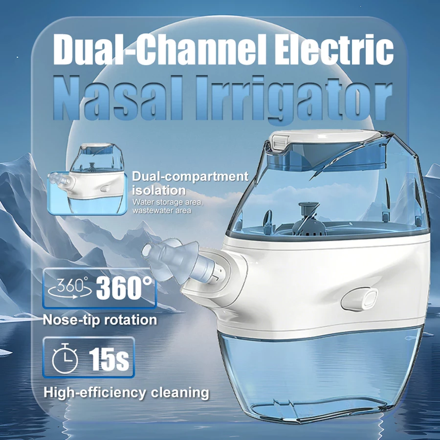 

Electric Nasal Rinse Device 360° Rotating Double-Head Automatic Wastewater Recovery One-Button Handheld Sinus Cleaner Homehealth