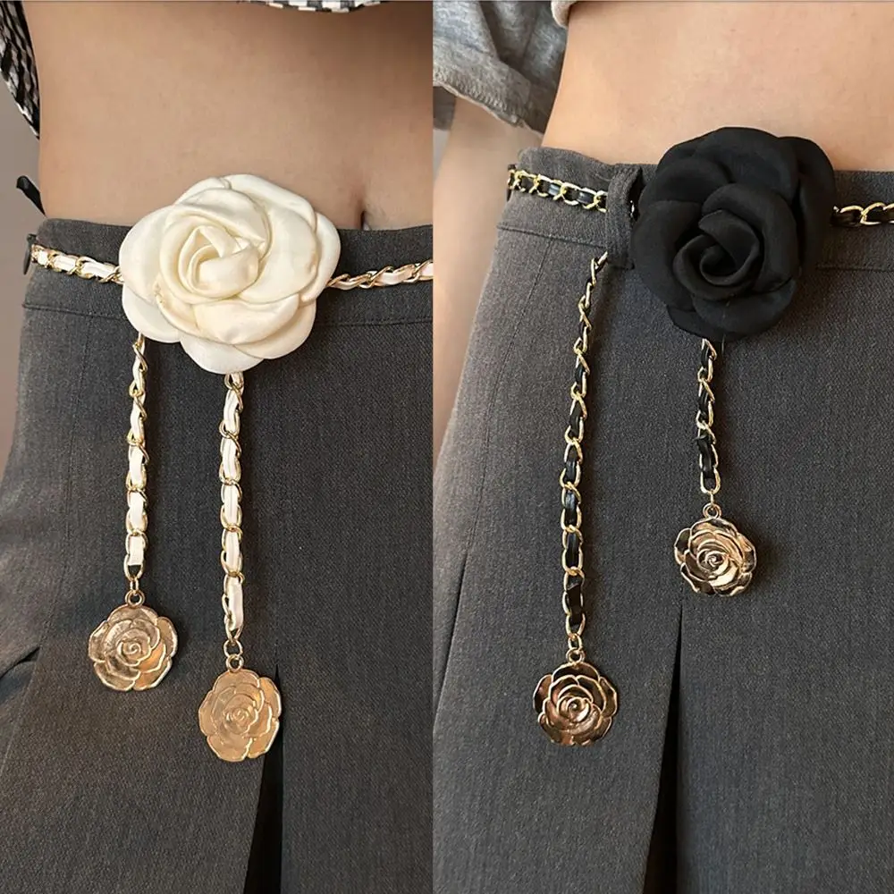 

All-match Woman Camellia Waist Chain Waist Decoration Luxury Design Metal Chain Waistband Dress Belt Chain