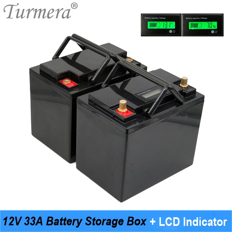 

Turmera 12V 33A Battery Storage Box LCD Indicator Handheld for 18650 26650 21700 32700 Batteries Uninterrupted Power Supply Use