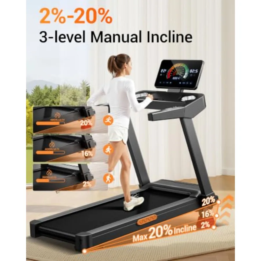 CURSOR Home Treadmill with 20 25 Incline, 350 lb 400 lb Capacity, 8.0/8.7/9.5 MPH Speed, 3.5 HP 4.0 HP Brushless Motor, Wide Ru