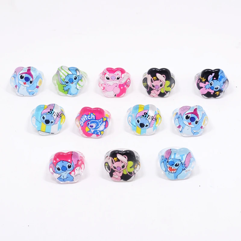 5/10/20Pcs Disney Anime Lilo & Stitch Kids Acrylic Rings Cartoon Girls Jewellery Birthday Party Christmas Friendship Gift