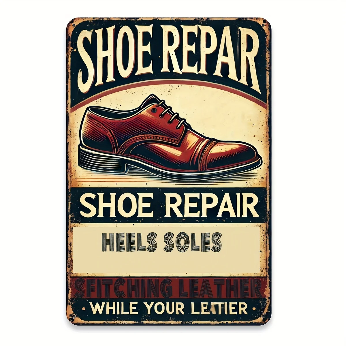 لافتة معدنية من القصدير لإصلاح الأحذية على الطراز العتيق - لوحة فنية جدارية حديدية متعثرة للمنزل والمقهى والبار والشقة والمطعم وغرفة المعيشة