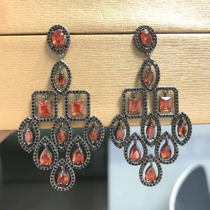 

Bilincolor Vintage Black and Red Cubic Zirconia Earring for Women