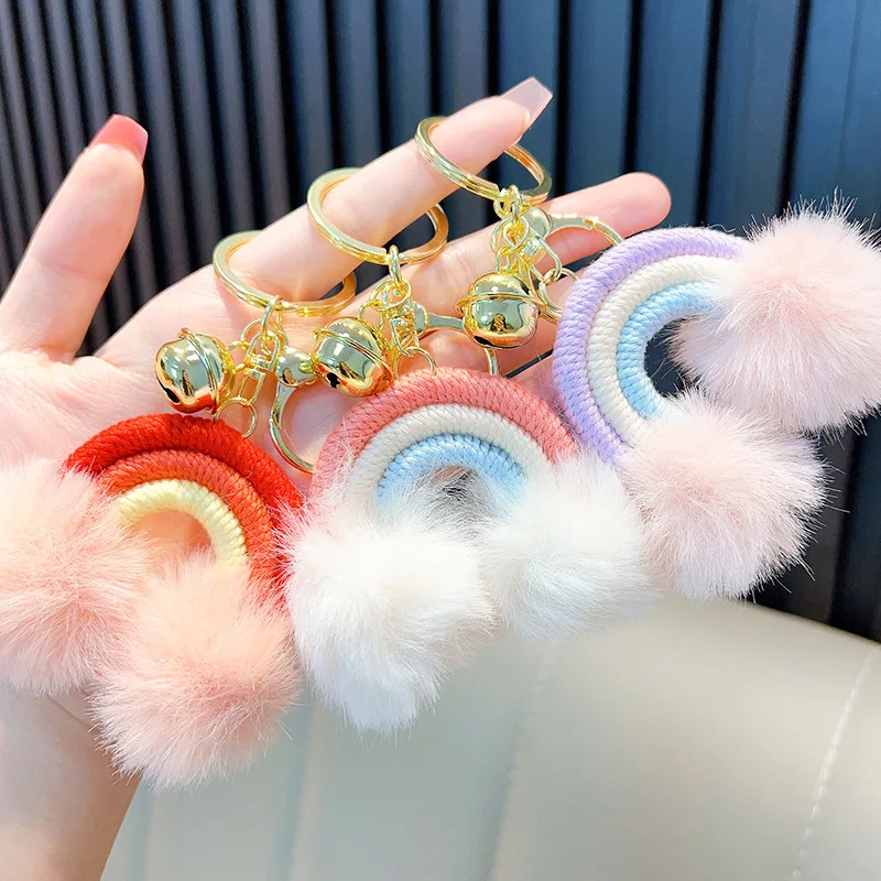 keychains for women 2024 luxury Weaving Rainbow Little Cloud Keychain with Hair ball Accessories Cute gift for girlfriend