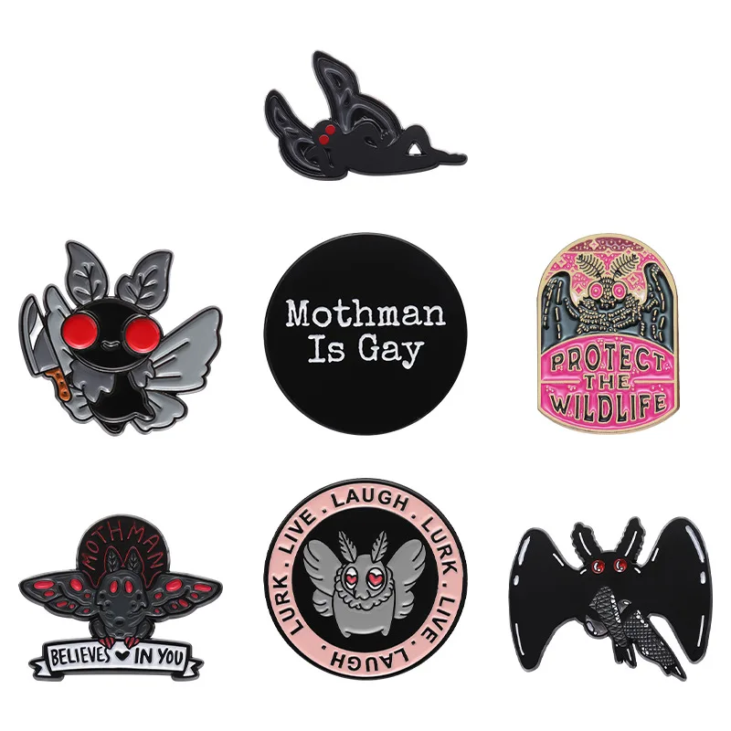 Mothman Enamel Pins Custom Red Eyes Invisible Creature Brooches Lapel Badges Punk Gothic Animal Jewelry Gift for Friends