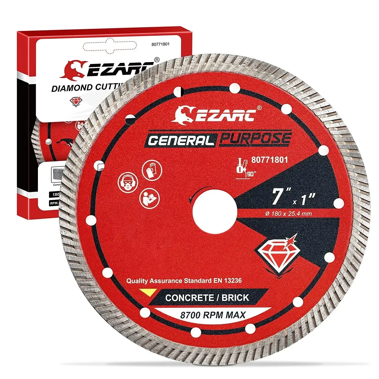 

EZARC 7'' Diamond Blade Circular Saw Blade Turbo 180mm Diamond Stone Blade Fast Cutting Porcelain Ceramic Granite Marble Brick