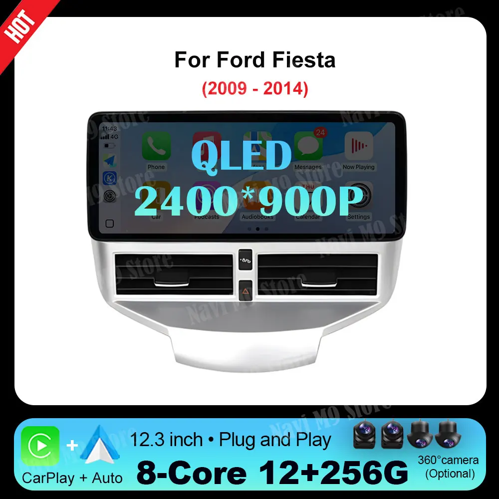 

For Ford Fiesta 2009-2014 Car Audio Multimedia Player 4G DSP Stereo WiFi Android 14 GPS Navi BT Touch Screen QLED 2400*9000P