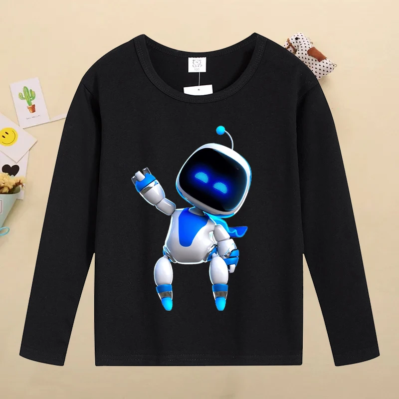 Astro Bot Kids Long-sleeved Tops Cute Cartoon Figure Printed T-shirt Boys Fashion Casual T-shirt Autumn Children\'s Clothing