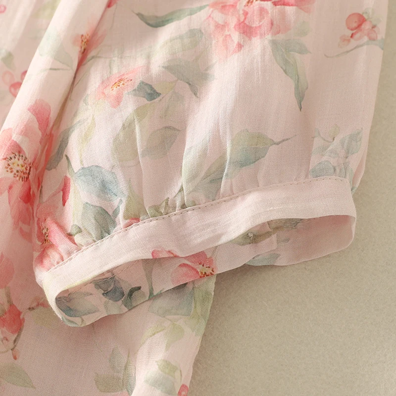 

Quali Свободная женская летняя дышащая футболка с цветочным принтом розового цвета, прямой крой, тонкая смесь полиэстера ort Sve