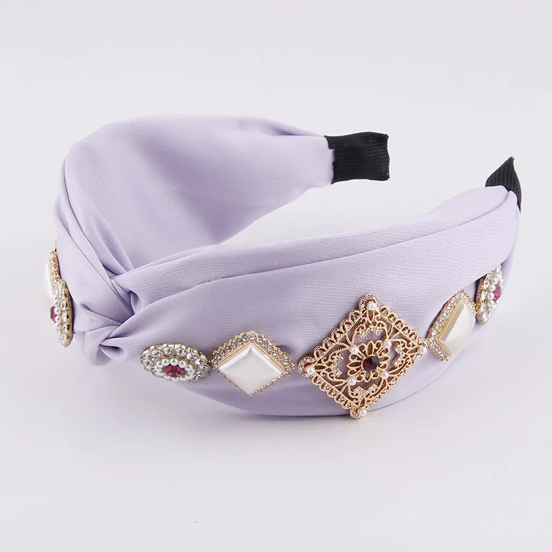 Sparkly Luxury Handmade Baroque Purple Crystal Padded Headbands Rhinestones Hairbands For Women Wedding Hair Accessories 2022