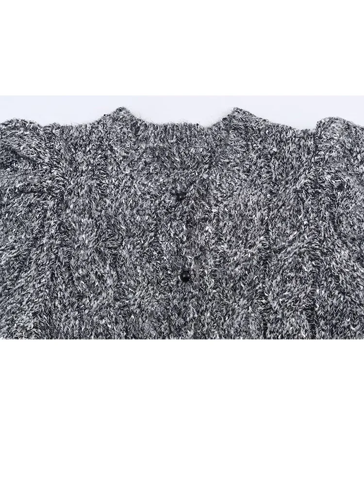 Hh mulher nova moda inverno puff mangas curtas único breasted jaqueta de malha feminina casual estilo rua camisola casaco