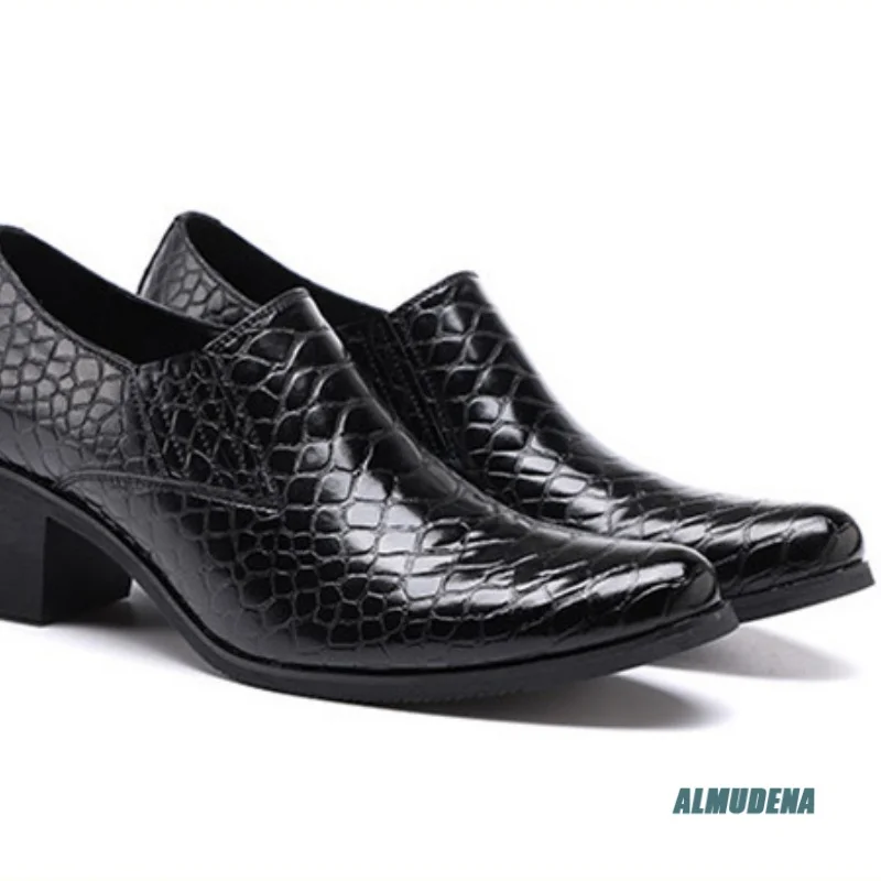 Pointed Toe Snake Pattern Men's Block Heel Loafers Urban Sleek Minimalist Evening Business Wedding Daily Casual Dress Shoes