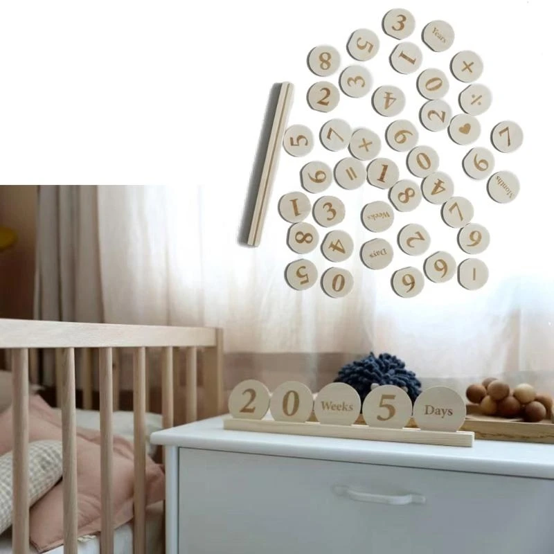 J15U Hölzerne monatliche Meilenstein-Fotokarten, Schallplatten, frühes Lernen, Multiplikation, Holzspäne, Baby, Kinder,