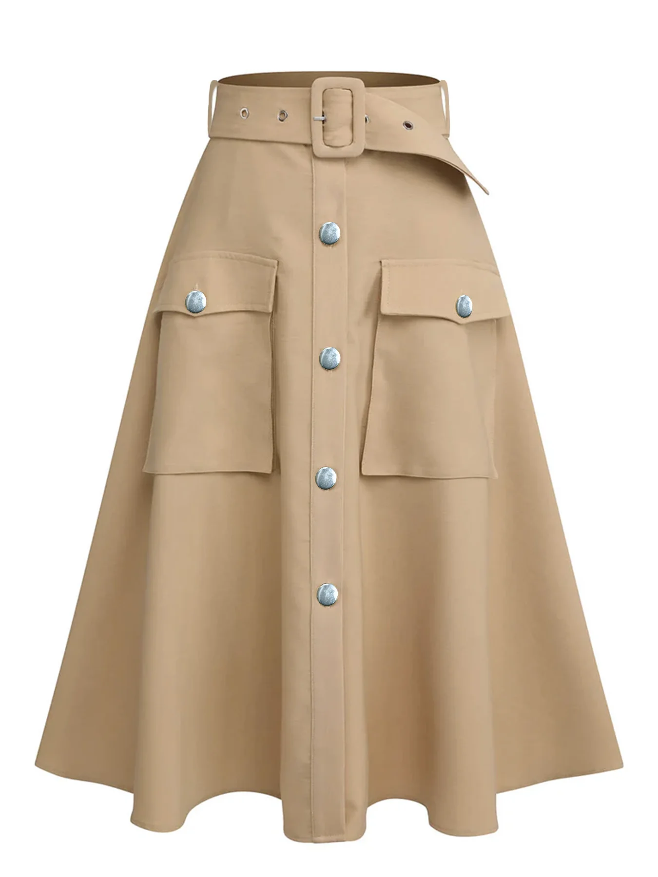 بالإضافة إلى حجم فائدة البضائع ميدي تنورة المرأة عالية الخصر مربوط ألف خط تنورة العمل مع جيوب شحن مجاني #3