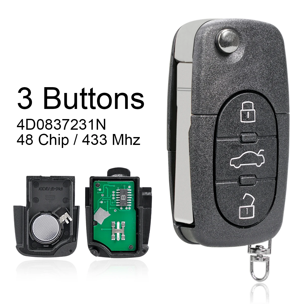 433MHh 3 Buttons Car Remote Key with ID48 Chip /4D0837231N Fit for Au-di A2 A3 A4 A6 A8 TT 2002-2004