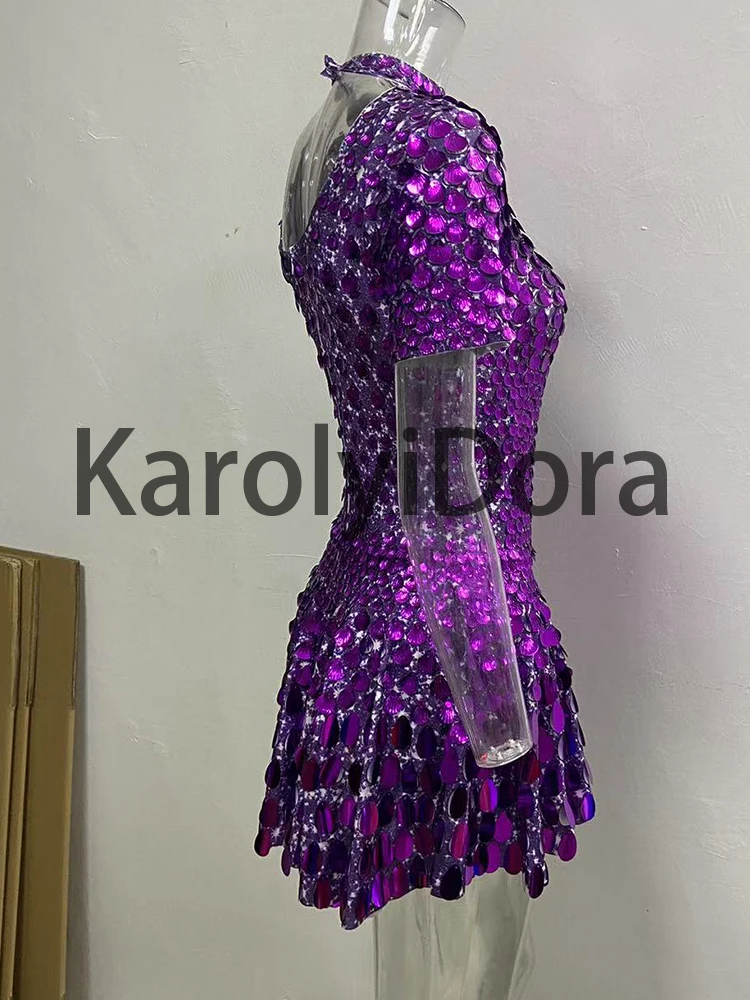 Champagne Shell Sequin Mini Dress High-Quality Performance Nightclub Dance Bodysuit for Birthday Parties