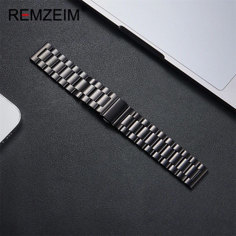 Stainless Steel Watch Band Butterfly Buckle Bracelet 20/22mm Strap for Women Men Silver Black Solid Metal Watchband Accessories