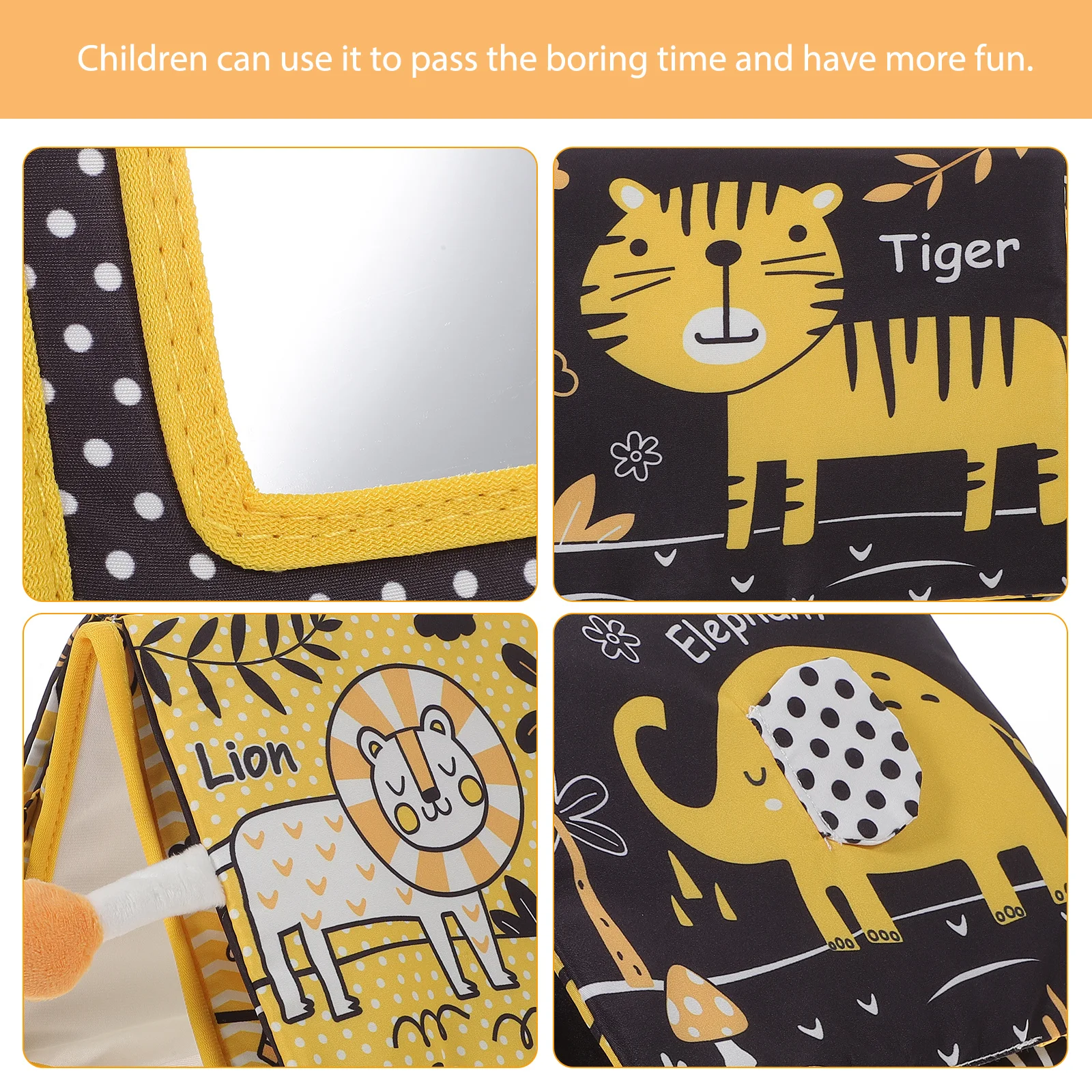 Książeczka materiałowa dla niemowląt z lusterkiem, edukacyjna, rozwijająca zdolności poznawcze, inteligencję, interaktywna zabawa rodzic-dziecko.