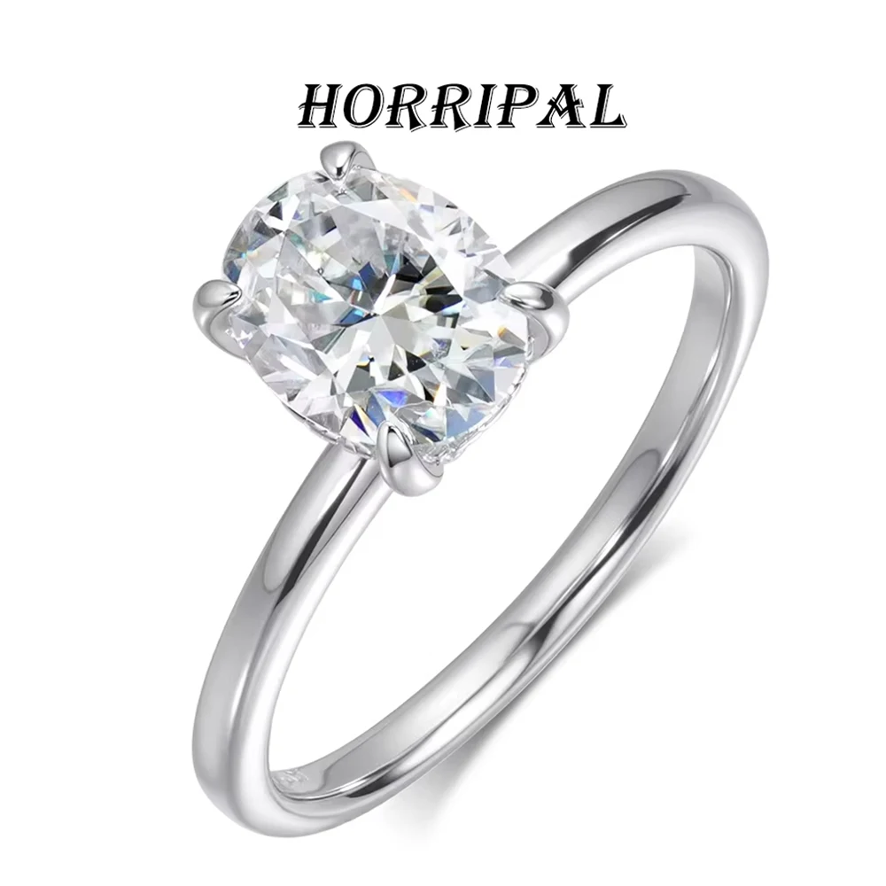 HORRIPAL D VVS1 Moissanite Ring for Women Oval Cut GRA Certified Diamond S925 Sterling Silver Classic Engagement Wedding Jewelry