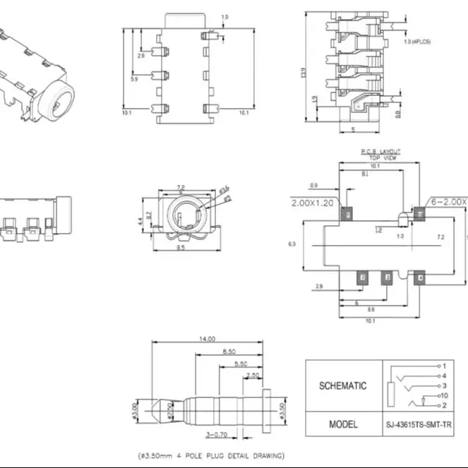 SJ-43615TS-SMT-TR 24V 5A Audio Jack Gold-Plated Copper Alloy 50mΩ Low Resistance for CNC/Industrial Machinery