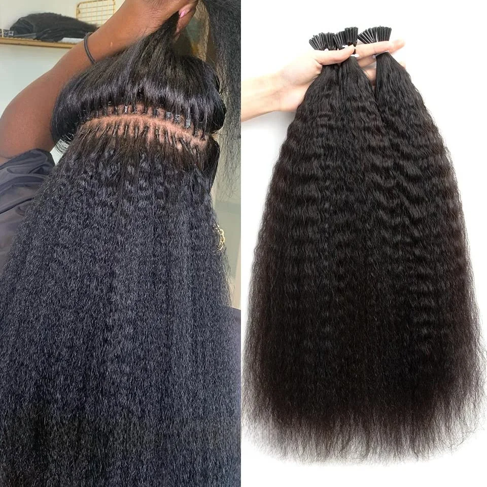I Tip Hair Extensions Human Hair Kinky Straight 100% Brazilian Hair Invisible Keratin Stick Itip Real Human Hair Extensions #1B