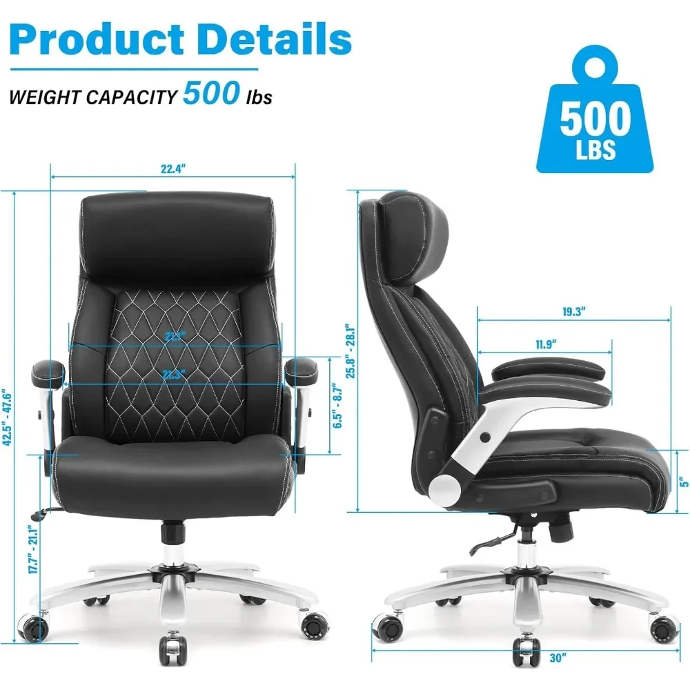 High Back Leather Executive Chair Adjustable Tilt Angles Swivel Office Desk Chair with Thick Padding for Armrest and Ergonomic