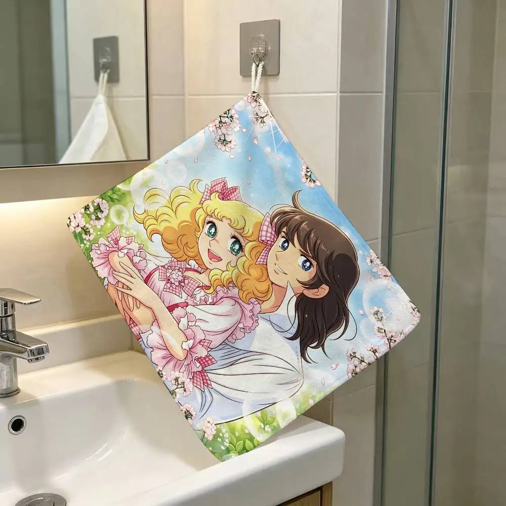 Candy sweet Polyester Cotton Hanging Kitchen Towel Skin Friendly Hand Wiping Towel For Hotel Cafe Household