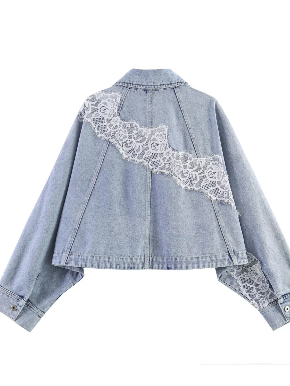 Dave&Di New Cross-border European And American Fashion Lace Short Denim Jacket Jacket
